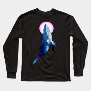 Pink moon whale Long Sleeve T-Shirt